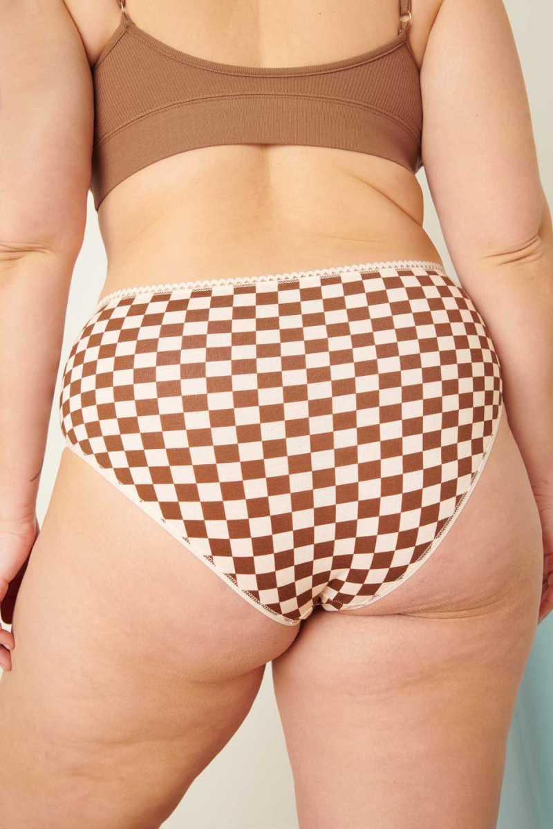 Culotte Taille Haute Coton BIO - Damier Marron – Image 5